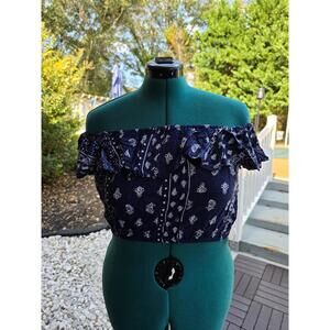 Miss Selfie Crop Top XL Blue Paisley